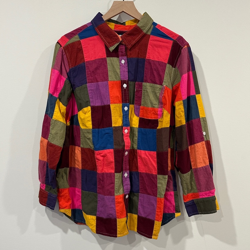 Lands'end Colorful Patchwork Button Down Shirt 10… - image 6